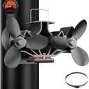 Wood Stove Fan Heat Powered, Strong Magnetic Fireplace Fan,Ultra Quiet & High Speed & Non Electric Auto Thermal Fireplace Fans Heat Powered with Thermometer, Wire Rope, Dual Blade
