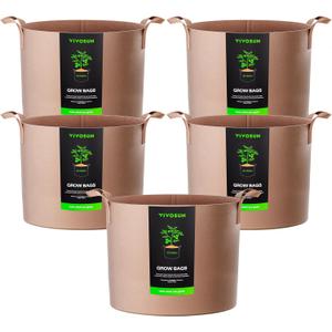 VIVOSUN 5-Pack 30 Gallons Grow Bags Heavy Duty Thickened Nonwoven Fabric Pots with Strap Handles Tan