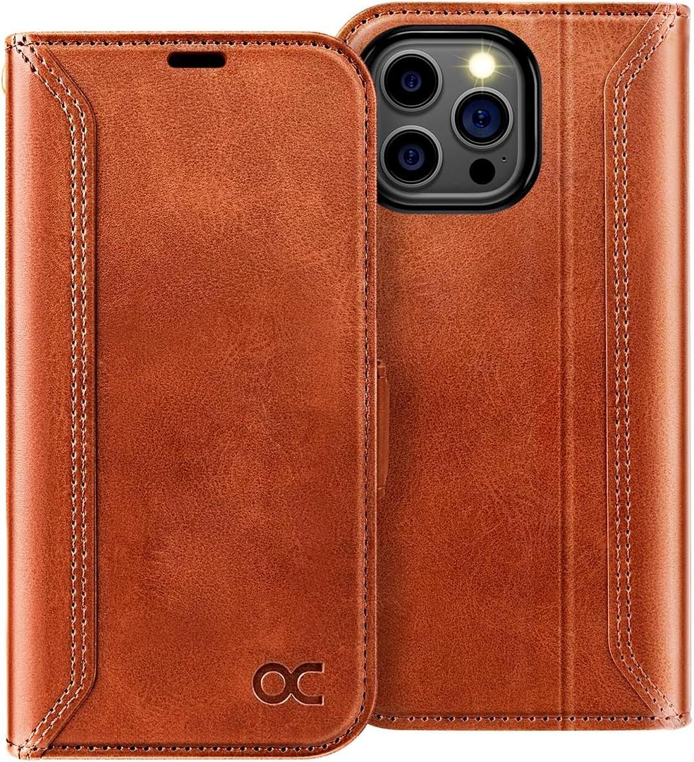 OCASE Compatible with iPhone 15 Pro Wallet Case, PU Leather Flip Folio Case with Card Holders RFID Blocking Kickstand [Shockproof TPU Inner Shell] Phone Cover 6.1 Inch 2023, Retro Brown