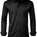 Alimens & Gentle Men's Dress Shirt Regular Fit Stretch Stain Shield Long Sleeve Solid Business Wedding Button Down Shirts Large