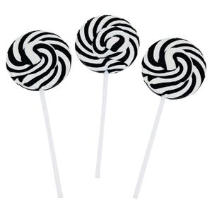 BLACK SWIRL LOLLIPOPS - 24 SUCKERS INDIVIDUALLY WRAPPED - 2 INCH POPS (EXP 10/19/26)