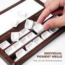 Fuumuui Watercolor Palette Box, Walnut Wood Palette Kit with Cover, 24 Empty Removable Half-pan Grids, Dual Tip Travel Brushes, for Watercolor Gouache Color Mixing, Pure White Palette