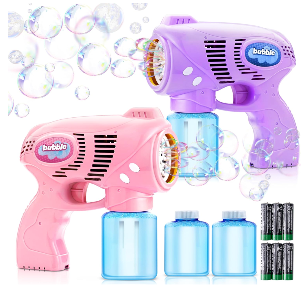 JOYIN 2 Bubble Guns with 2 Bottles Refill Solution, Bubble Machine Gun for Kids, Toddlers, Party Favors, Summer, Outdoors Activity, Wedding, Easter, Birthday Gift