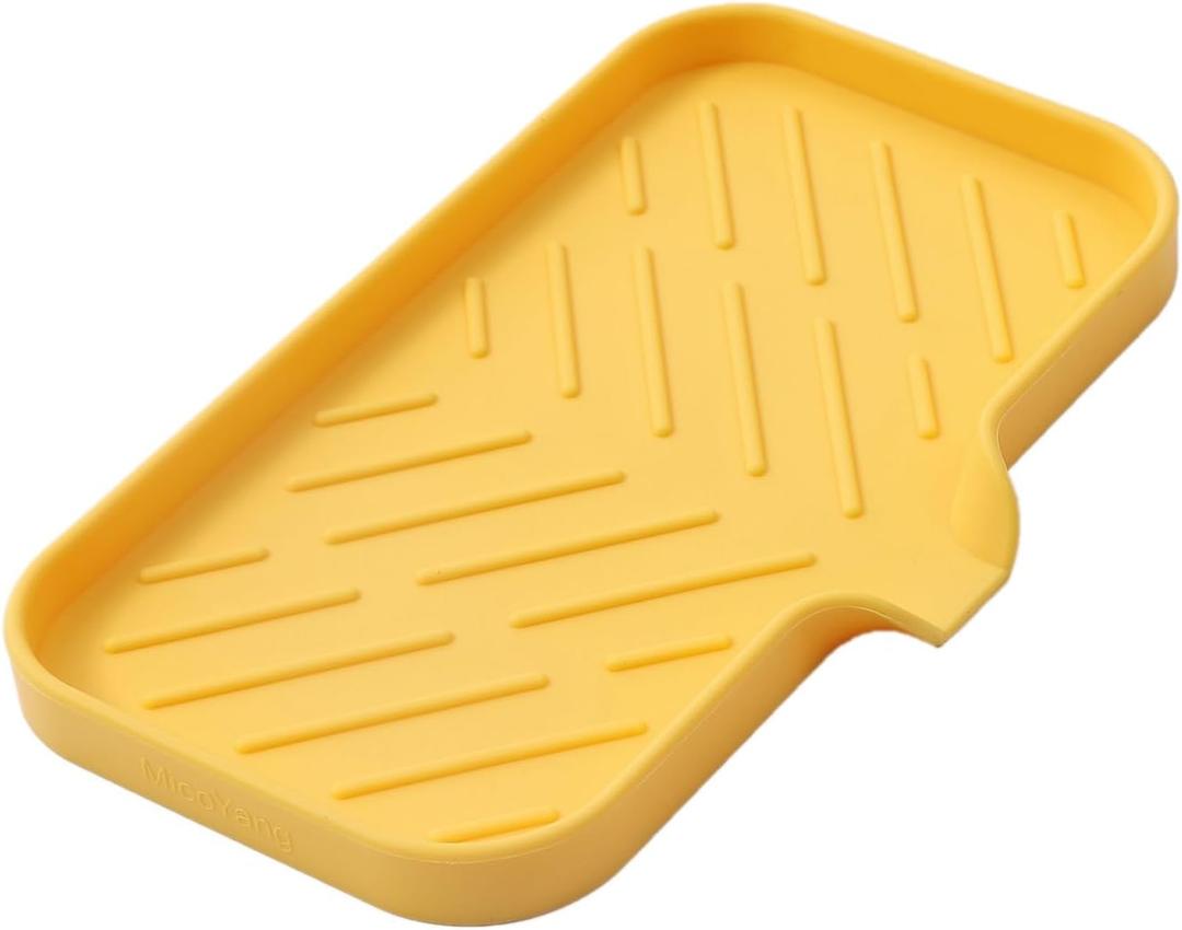 Silicone Bathroom Soap Dishes with Drain Spout-Bathroom and Kitchen Sink Organizer,Sponge Holder,Dish Soap Tray,Perfect for Dispenser,Scrubber,Bottle,Cup on Sink or Counter-Yellow 9.6"5.3"