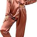 Women Satin Pajamas Button Down Long Silk Pants 2XL