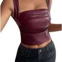 SOLY HUX Women's PU Leather Square Neck Tank Tops Sleeveless Slim Fitted Party Club Crop Top NoSize, XL