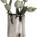 Ceramic Vase for Flowers, Nordic Flower Vase Modern, Decorative Vase with Electroplating Silver Finish, Irregular Clay Vase Small for Living Room Table Home Decor 