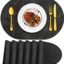ADRIMER Placemats, Heat Resistant Oval Placemats Set of 6 Washable 12 x 17 Inch, Waterproof Table Mats, Wipeable Pu Place Mats for Kitchen, Dark Grey