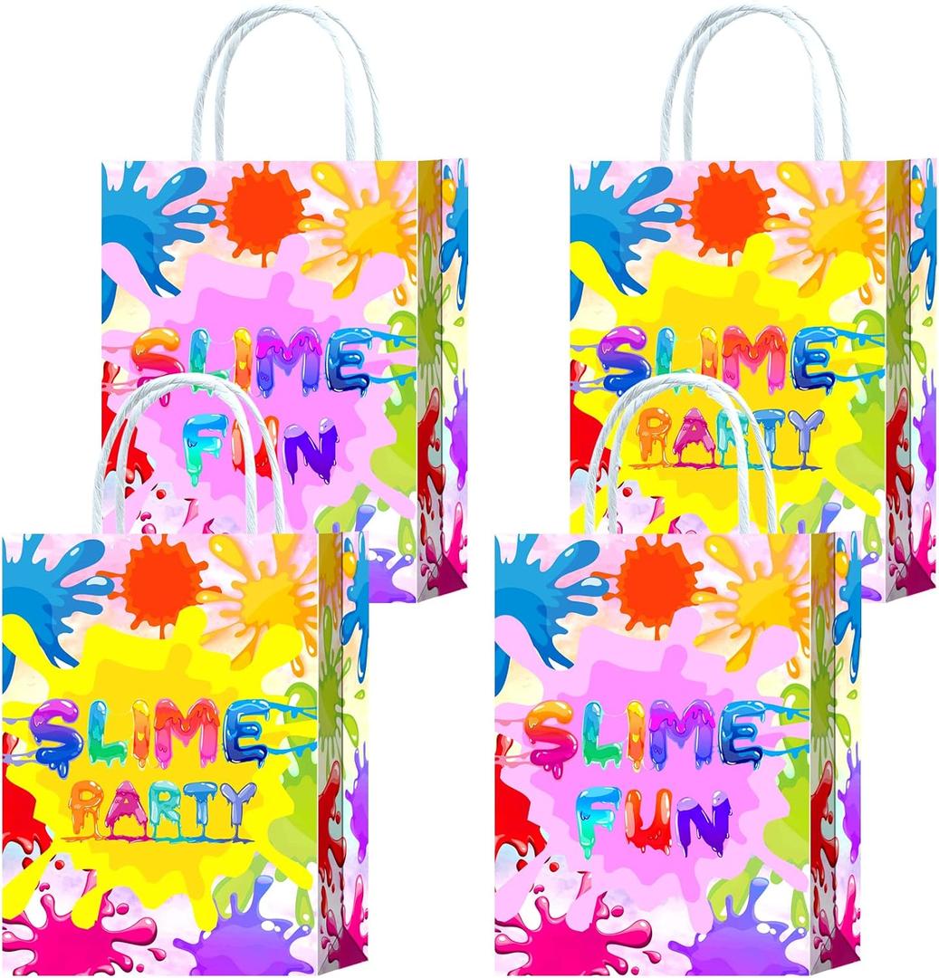 Brattol 16 Pieces Slime Goodie Bags for Slime Birthday Party Supplies,Slime Time Gift Snacks Treat Candy Party Favors Bags with Handles for Kids Adults Slime Theme Party Decorations