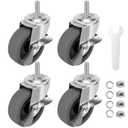 WHARSTM Caster Wheels, 3" Locking Swivel Stem Casters Set of 4, 3/8"-16 x 1 (Screw Diameter 3/8", Length 1") Rubber Casters with 360 Degree No Noise Wheels for Furniture