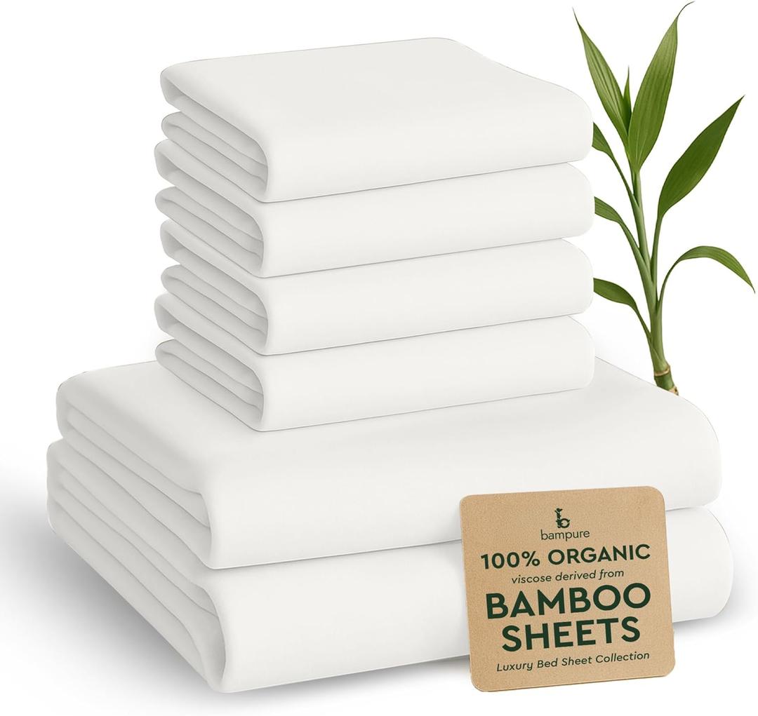 BAMPURE Luxury Series King Sheet Set  100% Viscose derived from Bamboo Sheets King Size  Super Soft Viscose Bamboo Cooling Sheets for Hot Sleepers Up to 16’’ Deep Pocket King Sheet Set (Ivory)