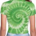 Shamrock St Patricks Day Shirt Women Green Tie Dye Cropped Tops, Irish Shamrock Clover St. Patricks Day Baby Tee for Womens Funny Tee Top, Large