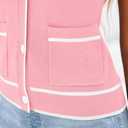 PRETTYGARDEN Vest For Women 2025 Summer Casual Button Down Color Block Sweater Vest Ribbed Knit Tank Tops With Pockets (Pink, L)
