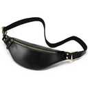 Vintage Genuine Leather Fanny Pack Small Waist Bag Travel Sling Pouch with Adjustable Leather Belt Black