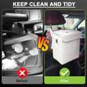 Car Trash Can Bin with Lid - Collapsible Car Garbage Can with Storage Pockets-Beige Mini Leakproof Vehicle Trash Bag-Small Automotive Organizers and Storage for Back/Front Seat SUV Truck Accessories