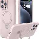 CellEver Strong Magnetic Case for iPhone 15 Pro [for MagSafe Charging] [Camera Protection] Heavy-Duty Protection, Soft Grip Silicone Cover with Kickstand, Chalk Pink