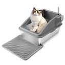 1set Stainless Steel Cat Litter Box High Sides Design for Less and Spacious Indoor Toilet for Kittens and Cats Includes Scoop and Mat