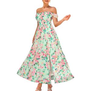 GRACE KARIN 2026 Women's Summer Floral Wedding Guest Dress,Beach Flowy A Line Maxi Off Shoulder Bridesmaid Dresses XL