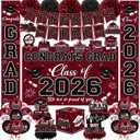 Graduation Decorations 2026 Maroon Party Decor Set with Congrats Grad Banner, Class of 2026 Backdrop, Balloons, Box & Streamers Supplies for High School & College Celebrations