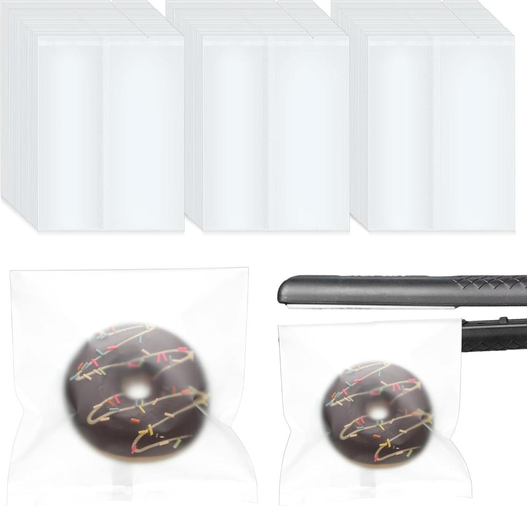 Yexiya 200 Pcs 5 x 7" Heat Seal Cookie Bags Matte Frosted Cellophane Cookie Bags Flat Edge for Treat Chocolate Candy Desserts Snack Packs for Gift Giving