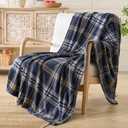 BEDELITE Tartan Plaid Fleece Throw Blanket for Couch, Navy, 50"x60"
