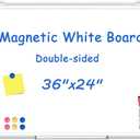 WALGLASS Magnetic White Board, 36" x 24" Double-Sides Dry Erase White Board for Wall, Hanging or Mounted Whiteboard, Horizontal or Vertical, Silver Aluminium Frame, Home, School, Office, Kitchen