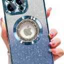 Misscase for iPhone 15 Pro Max Magnetic Case Compatible with MagSafe,Full Protection Slim Shockproof Anti-Scratch Glitter Case with Camera Lens Protector Logo View Dust-Proof Net for Women Blue