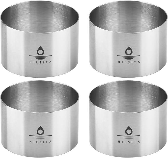 Hilsita 4 Pcs Cake Ring Molds, Seamless Stainless Steel For Baking, 3 inch Cooking Rings, Dessert Mousse Molds Baking Tools, 4 Rings