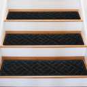 15 Pack 8 "X 30" Non-Slip Carpet Stair Treads for Indoor Wooden Steps, Made of Polyester and Reusable Adhesive, Suitable for Kids Elders and PetsBlack Lines