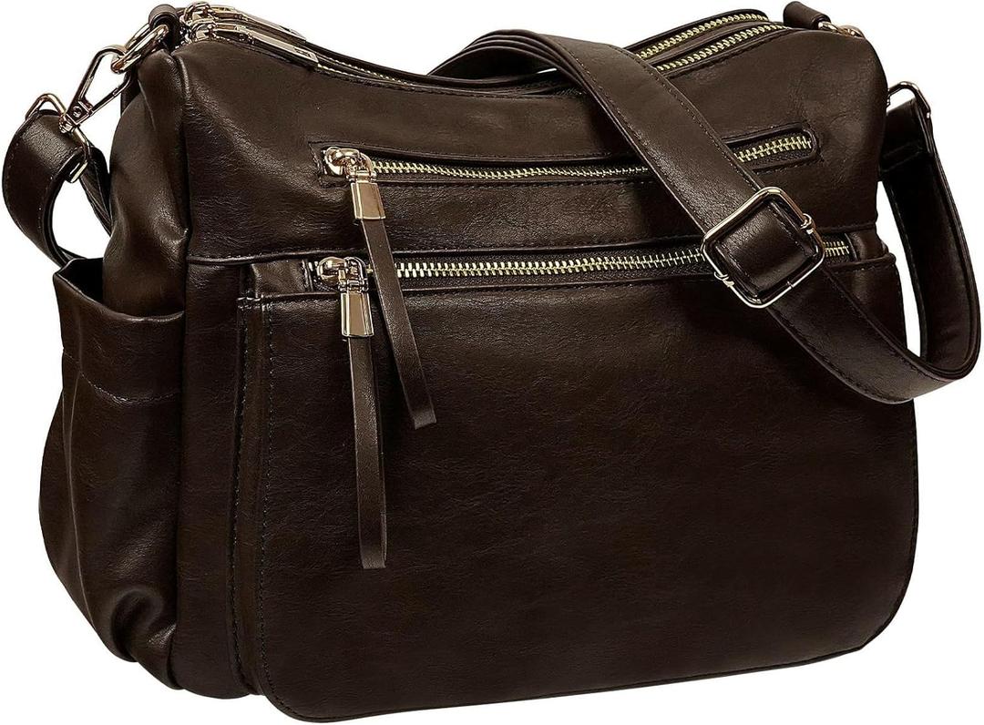 KOGTLA Medium Crossbody Purses for Women, Ladies Roomy Shoulder Bags, Multi Pockets Hobo Handbags (Coffee)