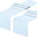 4 PCS Light Blue and White Gingham Table Runner 71 x 13'' Buffalo Plaid Check Table Cloth for Farmhouse Rustic Summer Coastal Birthday Wedding Party Decorations