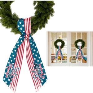 3 x 2 Pcs 4th of July Sash for Wreath 250th Anniversary Patriotic Front Door Decor Reversible USA Sash Wreath Independence Day Memorial Day Accessories for Outdoor Home Party Garland(God Bless)