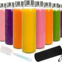 8 Pack Glass Juice Bottles with Lids, 18 Oz Reusable Glass Water Bottle with 1 Brush 1 Protective Sleeve, Portable Clear Glasses Containers Drinking Jars for Smoothie, Milk, Juice, Tea