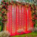 1010ft Red Tulle Backdrop Curtain with Lights String for Parites, Sheer Photo Backdrop Curtains for Wedding Party Photography Background