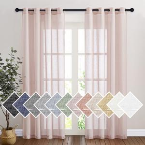 NICETOWN Semi Sheer Linen Pink Curtains for Girls Bedroom, Grommet Top Casual 84" Long Thick Semitransparent Flax Sheer Window Treatment Privacy for Nursery, 1 Panel = 52" W, 2 Panels, Dusty Blush