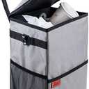 Lusso Gear Spill-Proof Car Trash Can (3.5 Gallon) - Easy to Clean Hanging Garbage Bin - Leak-Proof Lid, Removable Liner, Waterproof - Keeps Truck, SUV, Car, Minivan Clean & Odor Free (Gray)