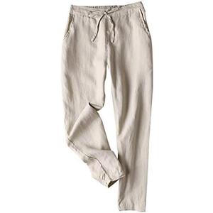 Tanming Linen Pants for Women Summer Casual High Waisted Drawstring White Beach Pant S