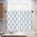 Melodieux Set of 2 Moroccan Fashion Tier Curtains for Kitchen,Geometric Lattice Rod Pocket Curtains for Cafe Bathroom Small Windows, Tiers - 29x45 Inch Length,Off White/Dusty Blue