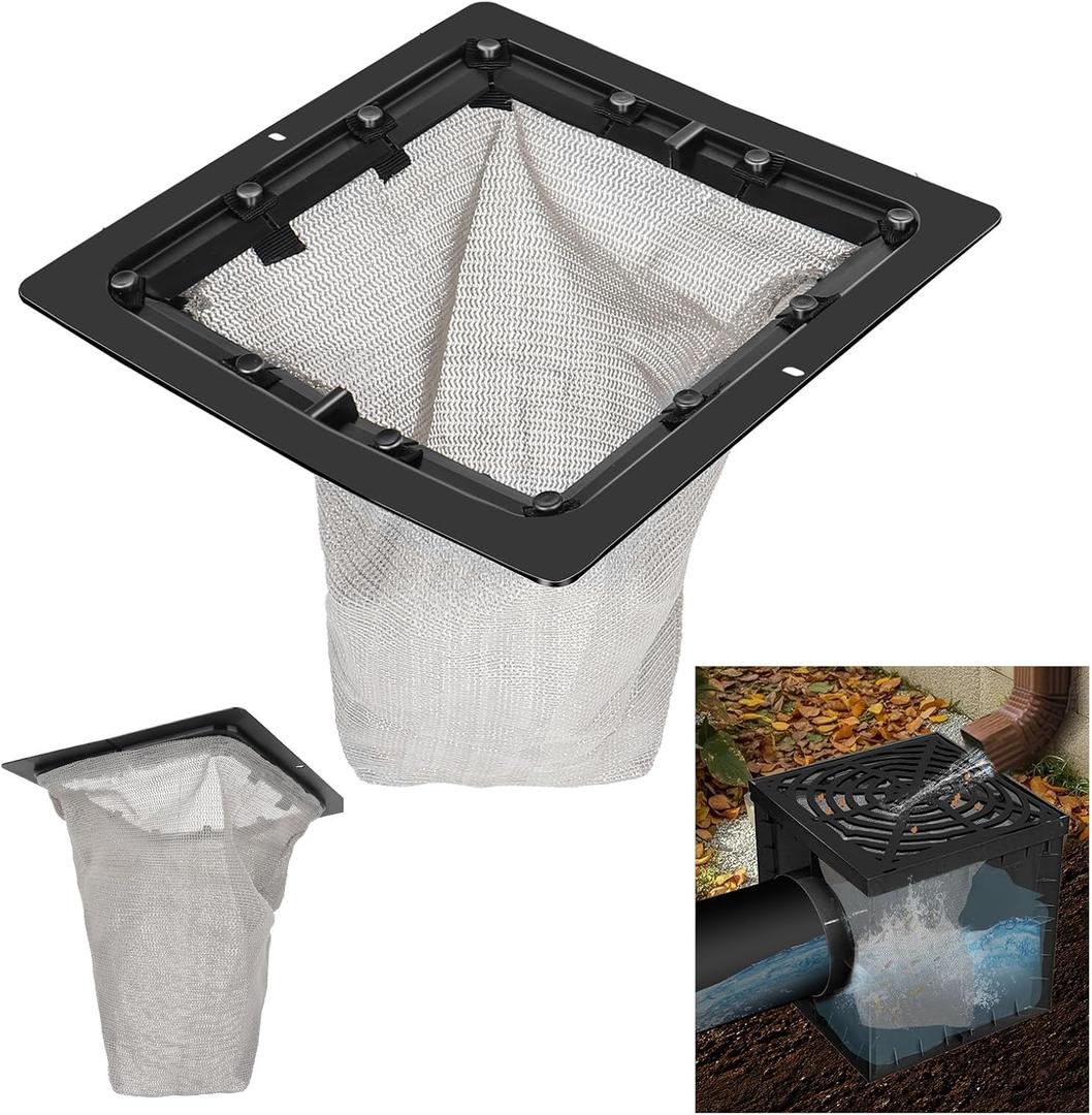 Catch Basin Drain Filter, Square Catch Basin Drain Filter for 12 Inch Clog-Free Drainage and Infiltration Systems, Removable Filter, for Garden, Lawns, Landscaping and Patios (1 Pack)
