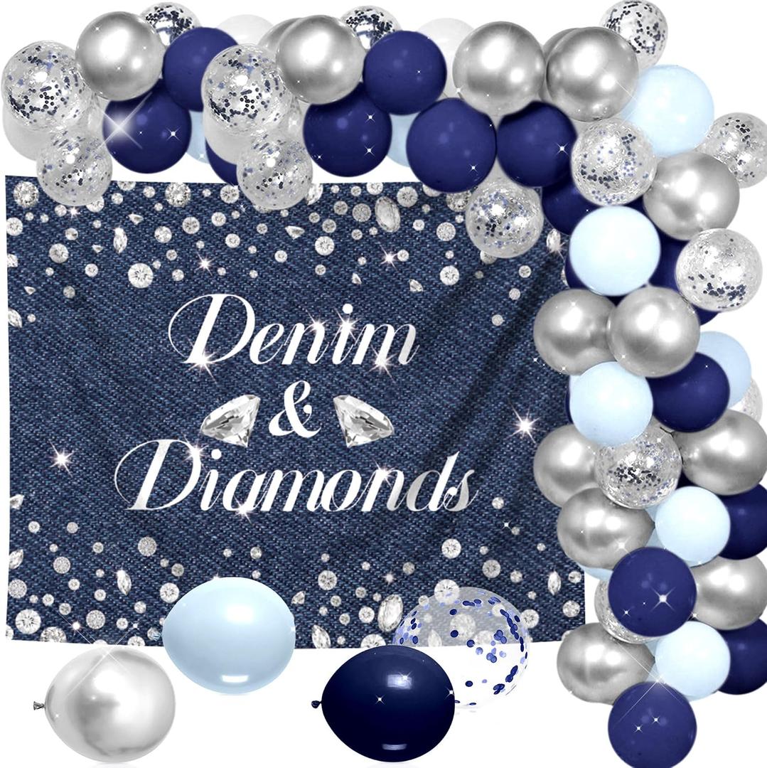 Denim and Diamonds Party Decorations Denim & Diamonds Backdrop Balloons Jeans Diamonds Bachelorette Birthday Party Supplies Denim Bridal Shower Decor