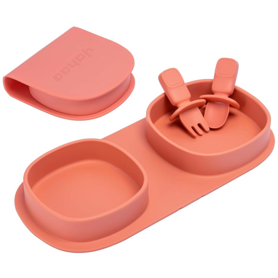 Silicone Foldable Novelty Dinner Plates,Baby Plates Travel Essential with Forks and Spoons,Microwave & Dishwasher Safe,Watermelon