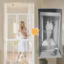74.8"-90.5" Tall Cat Gate, 33.8"-38.2" Width Pet Gate with Auto-Close Double Door and Clear View Panel, No Drilling Pressure Mount for Doorway Indoor Stairs Hallway