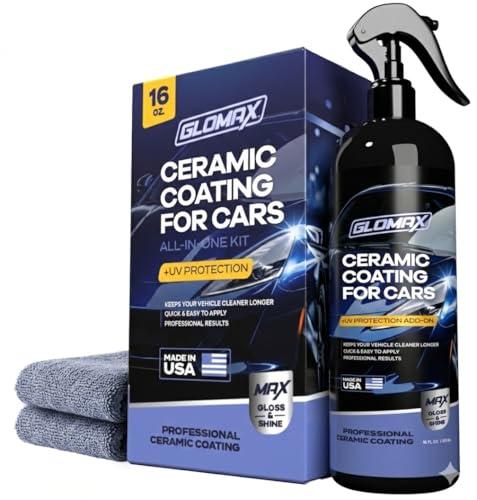 GLOMAX Premium Ceramic Coating for Cars with UV Protection (16 oz) – Extremely Hydrophobic & Slick Car Wax Spray, Long-Lasting, Quick & Easy Application, Maximum Gloss & Shine.