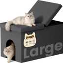 3-in-1 Cat Litter Box Enclosure with Odor Control, Multi-Functional Hidden Litter Box Furniture Bench, Dog Proof, Space-Saving Ottoman Cabinet with Flip-Up Lid, Storage Footrest, Dark Grey, Large