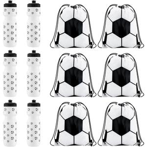Talltalk 12 Pcs Soccer Party Favors 24 oz Soccer Water Bottle Gift for Team with Drawstring Bag Tumbler Cup Sports Themed Accessories for Events Gift Supplies
