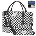 WOOMADA Weekender Overnight Bag for Women, Shoulder Travel Duffel with Shoes Compartment,Gym Bag with Toiletry Bag Large Size(Black Checkerboard)