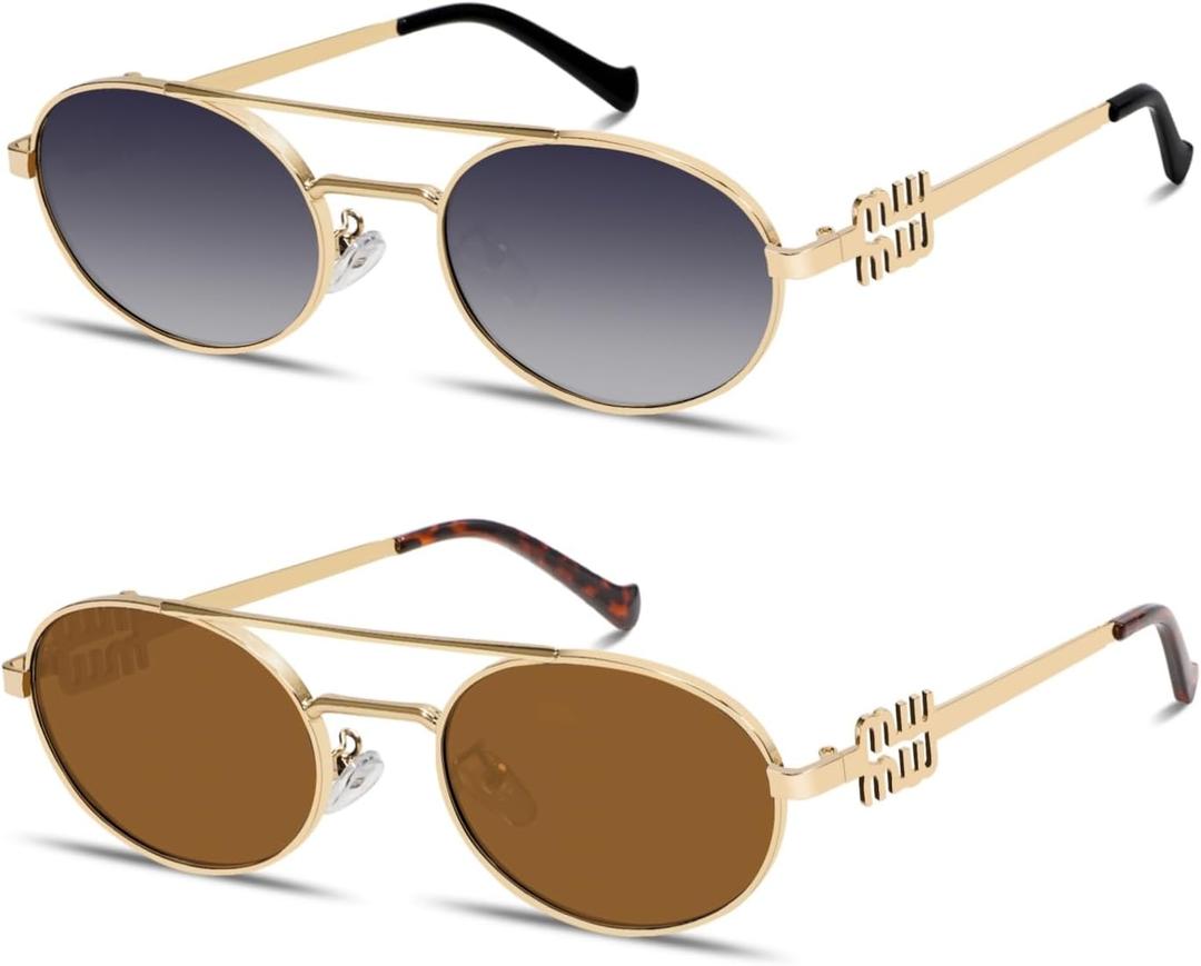 Rmerom Retro Oval 90s Metal Sunglasses for Women, 2026 Trendy Chic Narrow Gold Sun Glasses Fashion Sunnies
