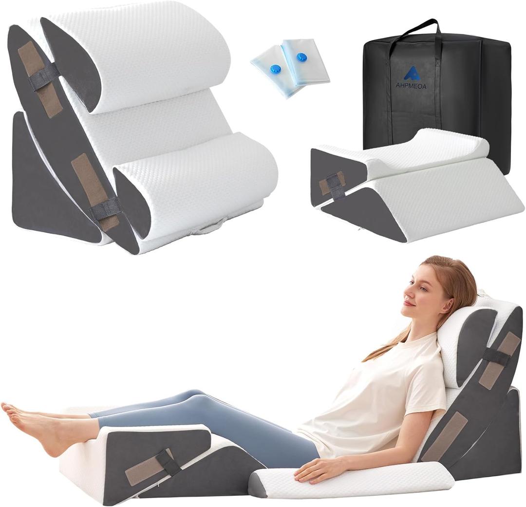 6PCS Wedge Pillow Set for After Surgery, Bed Wedge Pillow Post Surgery, Wedges Pillows for Back Pain Relief, Acid Relux, Sit Up Pillow for Beds, Beds Wedges & Body Positioners, White/Grey