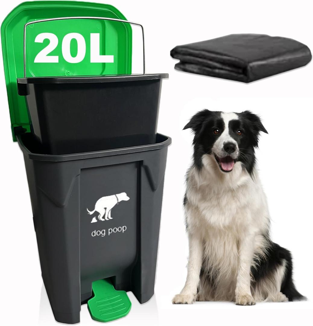 Yatmung 20L/5Gallon Dog Poop Trash Can Outside - Hands-Free Pedal Pet Waste Bin with Removable Inner Bucket - Backyard, Porch, Garage, Yard, Odorless - Dogs Poop Garbage Can Outdoor with Waste Bags