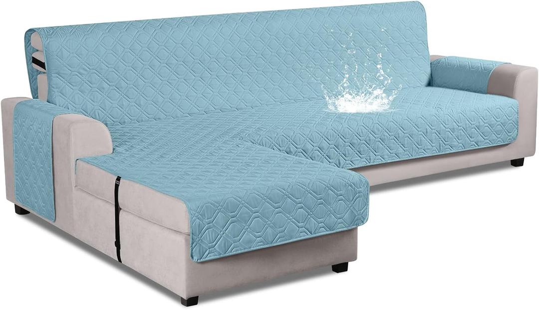VANSOFY Upgraded Sectional Couch Covers 100% Waterproof L Shaped Sofa Slipcover Reversible Chaise Lounge Cover for Sectional Sofa Furniture Protector Cover for Pets Dog Cat(Large, Azuree)